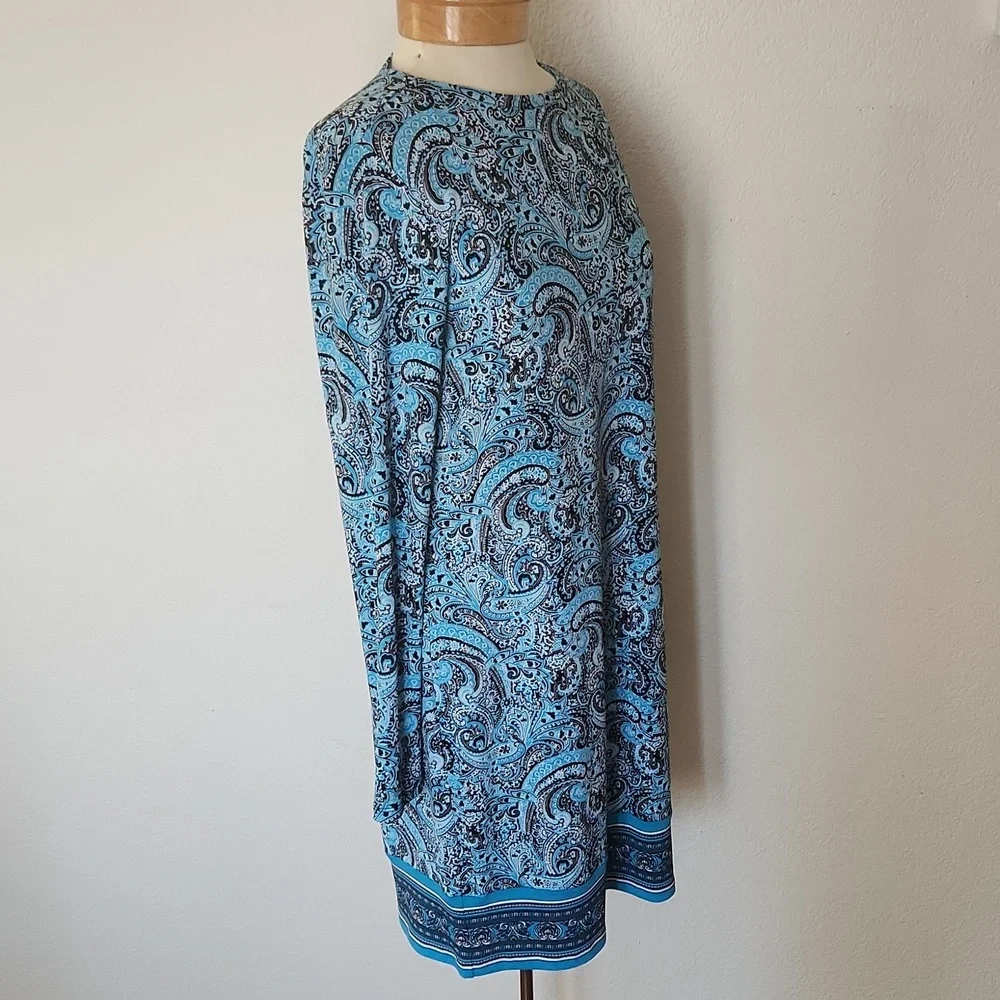 NWT Michael Kors Long Sleeve Blue Paisley Shift Dress Medium - Picture 6 of 8